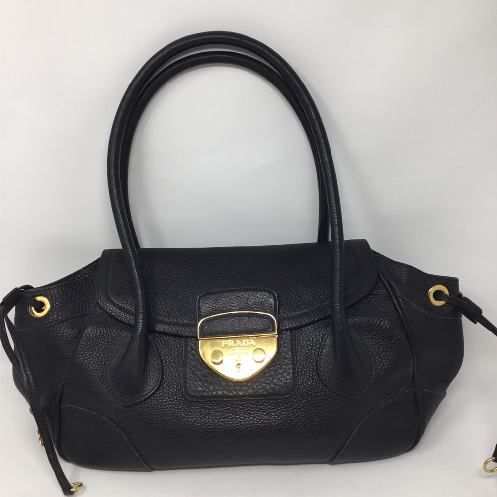 PRADA PEBBLED LEATHER FLAP BAG